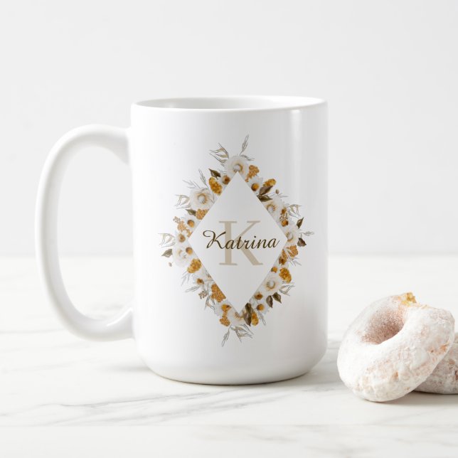 Mug Monogramme Floral Aquarelle (Avec donut)