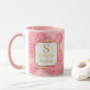 Mug Monogramme floral aquarelle I Initiale dorée perso