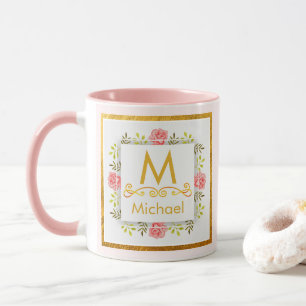 Mug Monogramme floral aquarelle I Initiale et nom en o