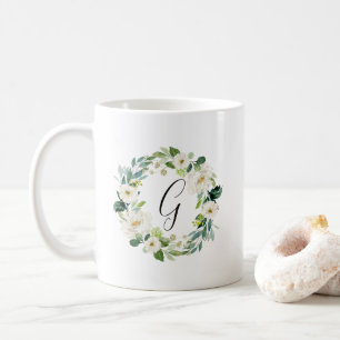 Mug Monogramme floral blanc de guirlande
