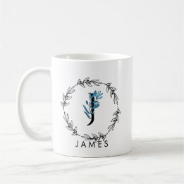 Mug Monogramme Floral Bleu - Lettre J