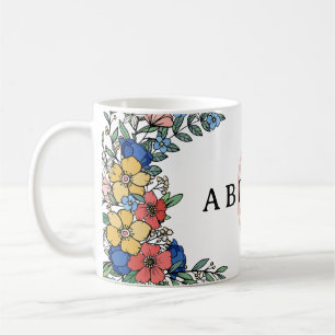 Mug Monogramme floral corail jaune bleu coloré