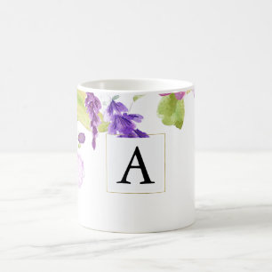 Mug Monogramme floral d'aquarelle assez pourpre