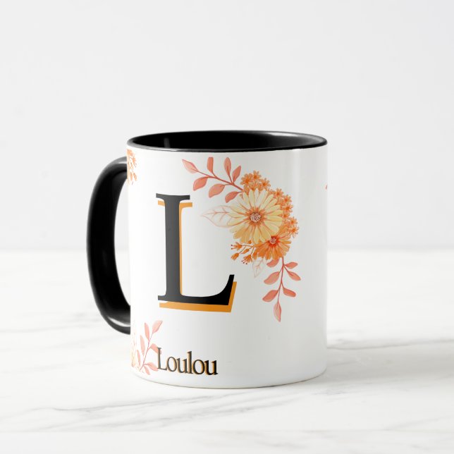 Mug Monogramme Floral - Élégante Coupe de café L (Devant gauche)