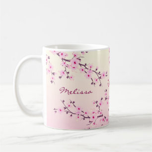 Mug Monogramme floral en fleurs de cerisiers