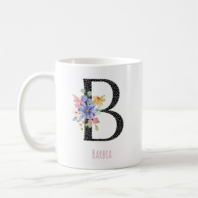 Mug Monogramme Floral Nom B Point Noir  (Gauche)