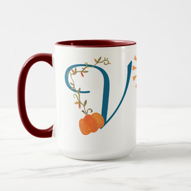 Mug monogramme floral personnalisé (Gauche)