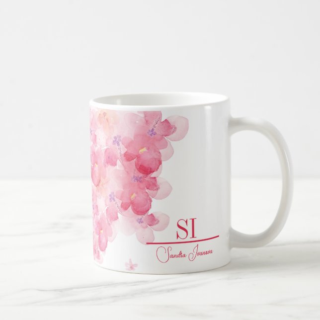 Mug monogramme floral personnalisé | Initiales per (Droite)