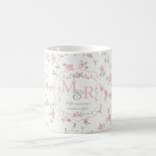 Mug Monogramme floral romantique Cottagecore vintage