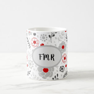 Mug Monogramme floral rouge gris moderne