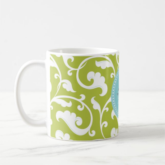 Mug Monogramme floral vert girly élégant de motif (Gauche)
