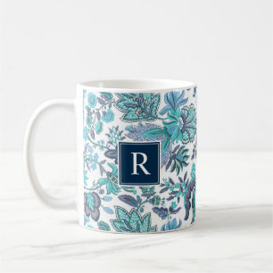 Mug Monogramme floral Vintage Boho bleu