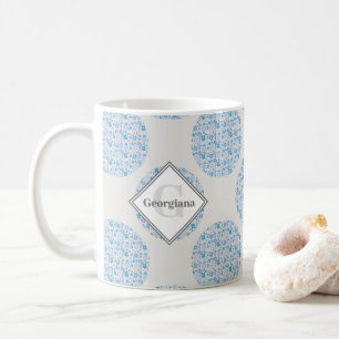 Mug Monogramme Flore rétro Berry Blues Polka Dot