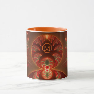 Mug Monogramme fractal orange rouge abstrait lumineux
