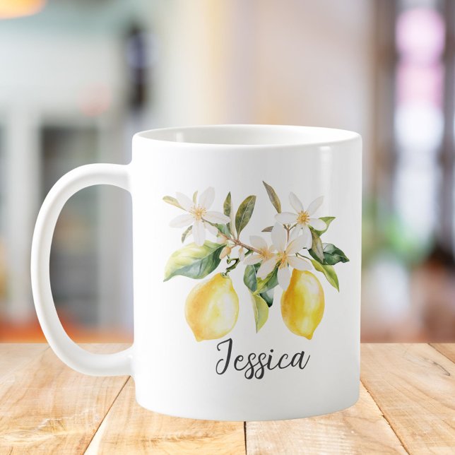Mug Monogramme Fruits de citron Fleurs blanches Branch (In situ)