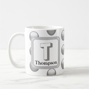 Mug Monogramme géométrique argenté élégant à pois