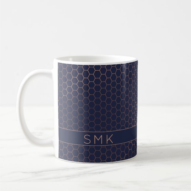 Mug Monogramme géométrique bleu marine Rose moderne (Gauche)