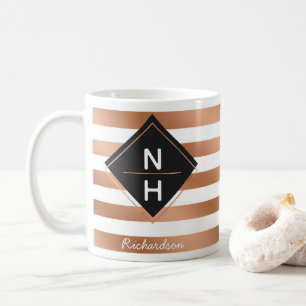 Mug Monogramme géométrique chic avec rayures dorées ro