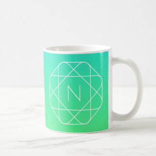 Mug Monogramme géométrique cool Ombre Vert bleu et c