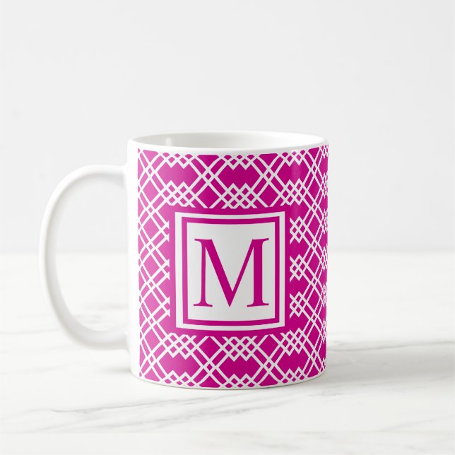 Mug Monogramme géométrique moderne en latex rose framb (Gauche)