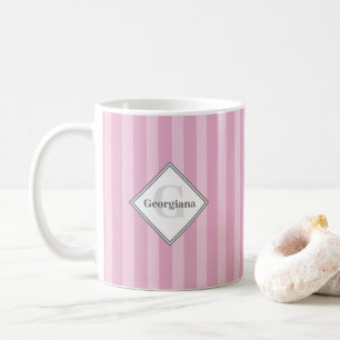 Mug Monogramme Géométrique rose et rayures de fleurs d