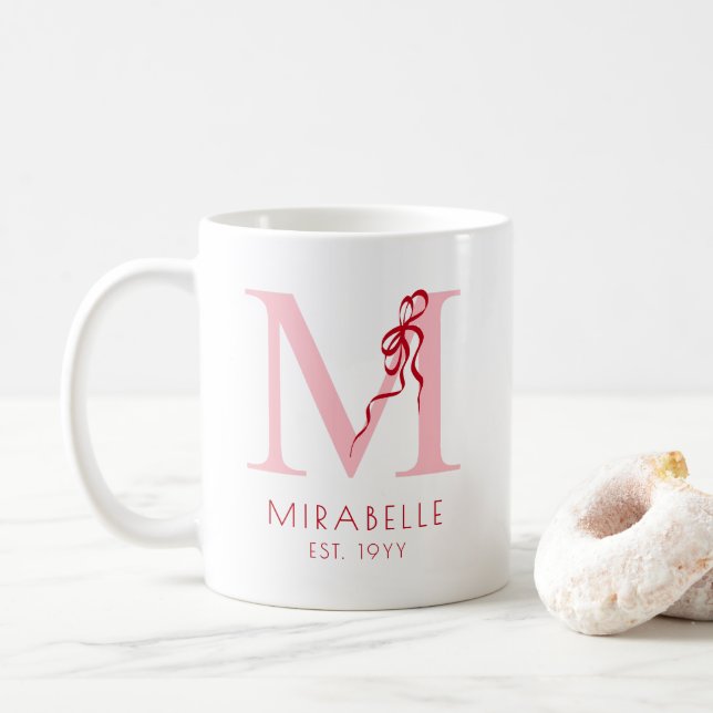 Mug Monogramme girly chic rose initiale moderne (Avec donut)