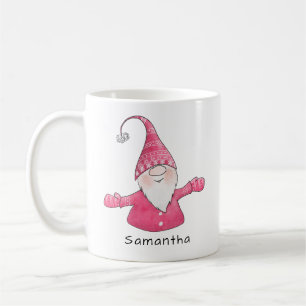 Mug Monogramme Gnome mignonne rose et blanc Noël