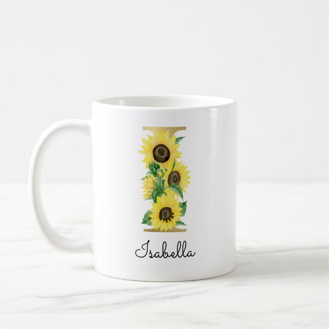 Mug Monogramme Gold Tournesol Floral Initiale I (Gauche)