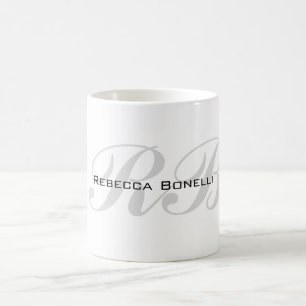 Mug Monogramme gris blanc Nom Initiales Simple Style