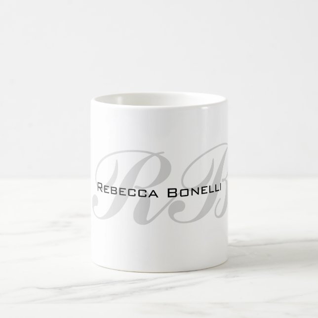 Mug Monogramme gris blanc Nom Initiales Simple Style (Centre)
