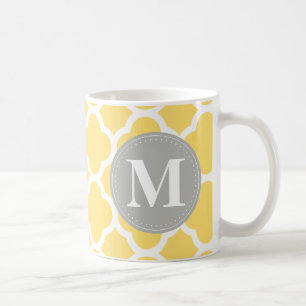 Mug Monogramme gris Motif Quatrefoil jaune