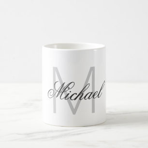 Mug Monogramme gris vertical minimaliste à la fine chi