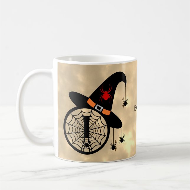 Mug Monogramme I Halloween Sky Witch Nom des araignées (Gauche)