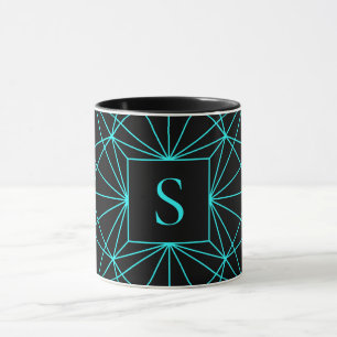 Mug Monogramme initial Design géométrique turquoise
