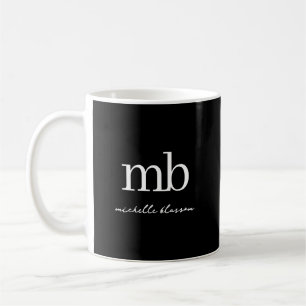 Mug Monogramme initial du script moderne Black tendanc