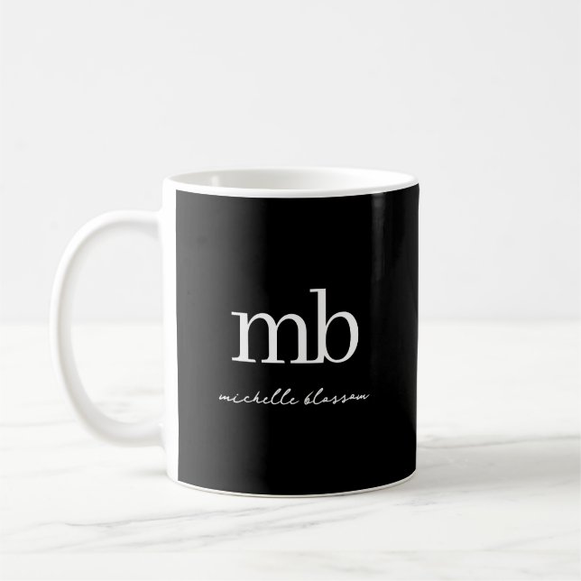 Mug Monogramme initial du script moderne Black tendanc (Gauche)