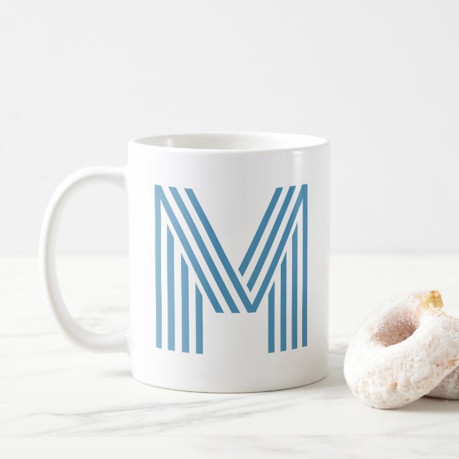 Mug Monogramme initial grand impression été bleu et bl (Avec donut)