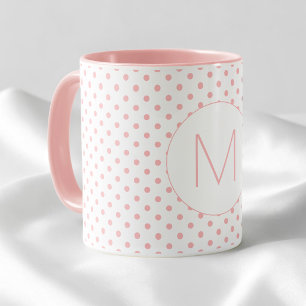 Mug Monogramme Initial Motif Moderne à Points Roses