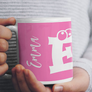 Mug Monogramme initial nom écriture moderne rose
