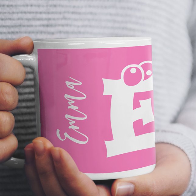 Mug Monogramme initial nom écriture moderne rose (Créateur téléchargé)