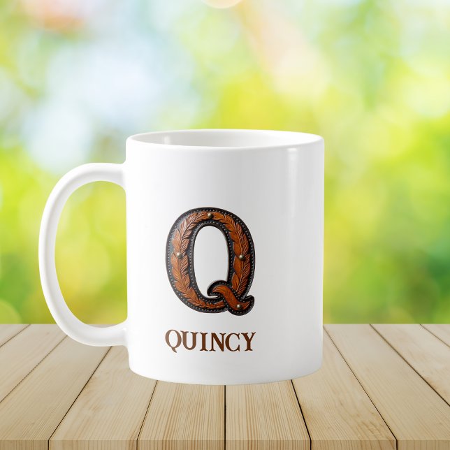 Mug Monogramme initial Q en cuir occidental tooled (Créateur téléchargé)