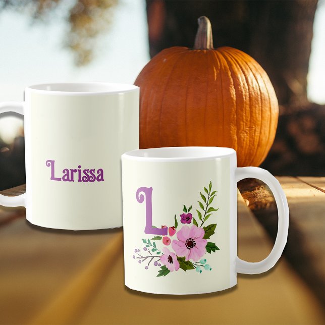 Mug Monogramme initial rose violet Floral Nom personna (Créateur téléchargé)