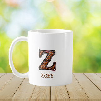 Mug Monogramme Initial Z en Cuir Occidental Travaillé