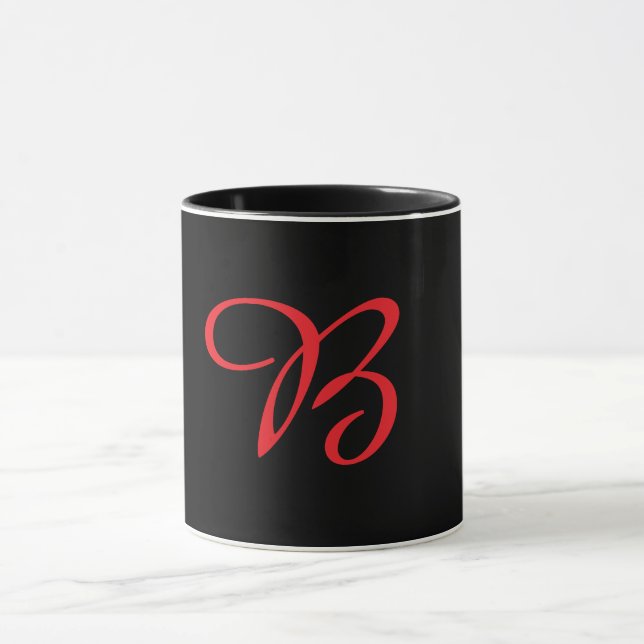 Mug Monogramme Initiale Cursive B Noir  (Centre)