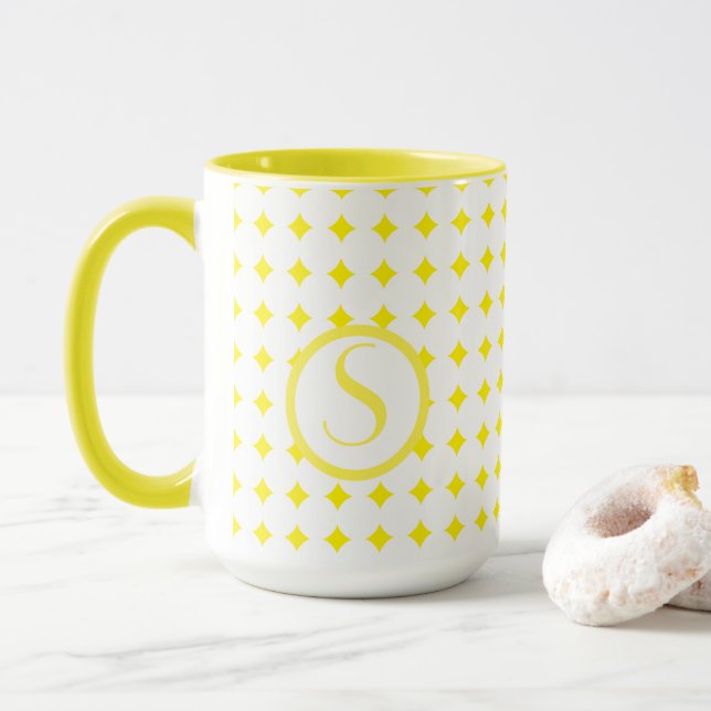 Mug Monogramme Initiale Diamants Jaune Clair Moderne (Avec donut)