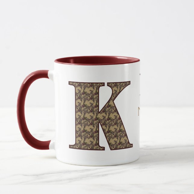 Mug Monogramme Initiale K Floral Vintage Personnalisé (Gauche)