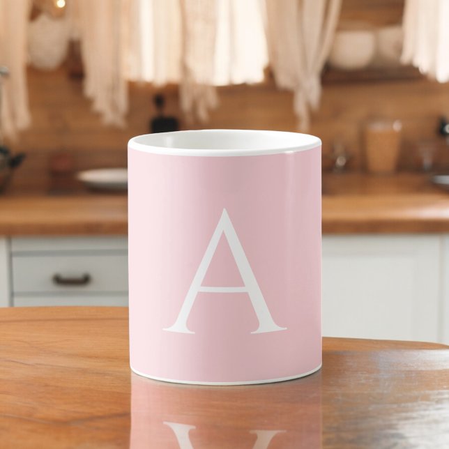 Mug Monogramme initiale nom rose blanc écriture élégan (Créateur téléchargé)