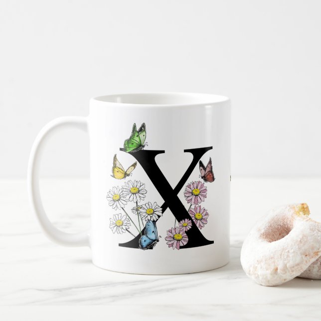 Mug Monogramme initiale papillon floral X    (Avec donut)
