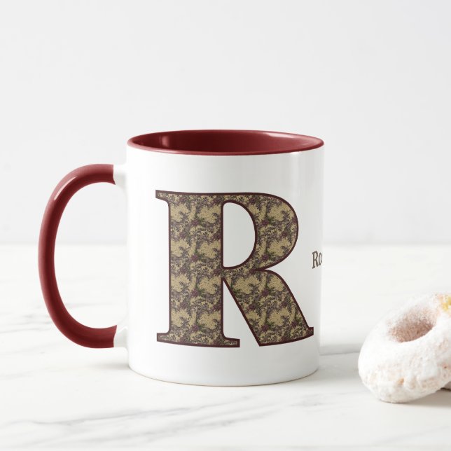 Mug Monogramme Initiale R Floral Vintage Personnalisé (Avec donut)