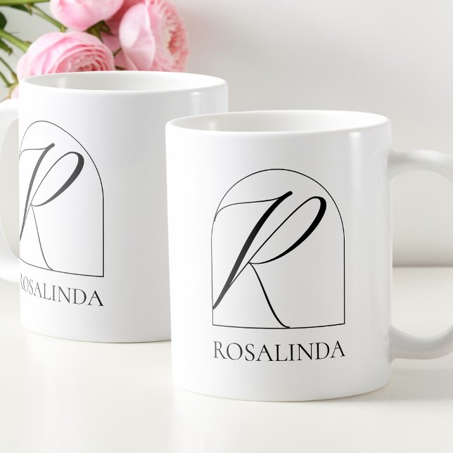 Mug Monogramme Initiale R Script Black Arch Minimal (Minimal Arch Black Script Initial R Name Monogram Coffee Mug)